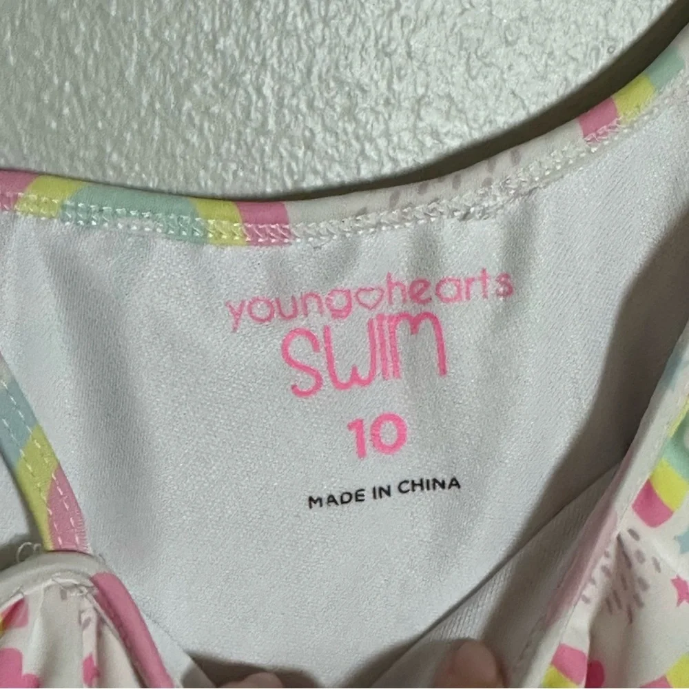 Young Hearts Kids Girl Pink One-Shoulder Swimsuit Rainbow Print size‎ 10